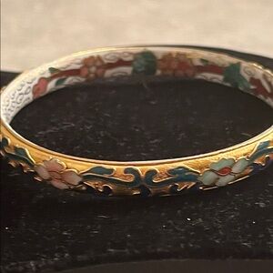 Cloisonné Bangle Bracelet flower design inside and out